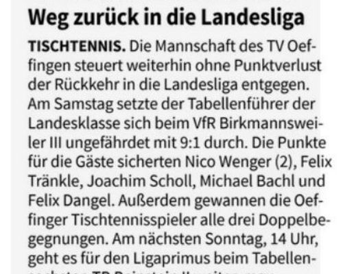 Fellbacher Zeitung: Herren I - VfR Birkmannsweiler III