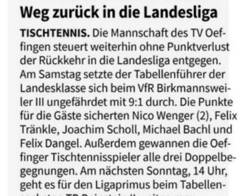Fellbacher Zeitung: Herren I - VfR Birkmannsweiler III