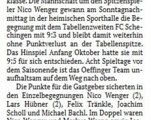 Fellbacher Zeitung: Herren I - FC Schechingen